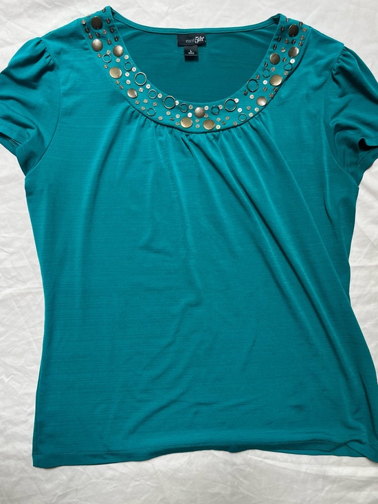 East 5th Tops - East 5th Teal Scoop Neck Short Sleeve Top with Metallic Studs